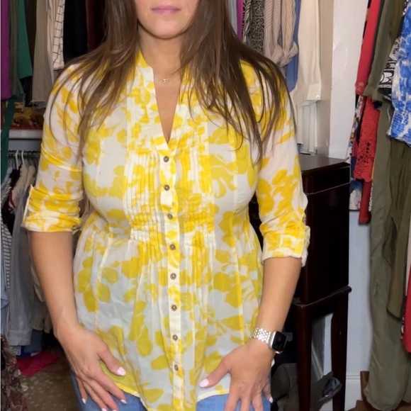 Maeve Tops - Maeve Yellow Floral Button-Up Blouse